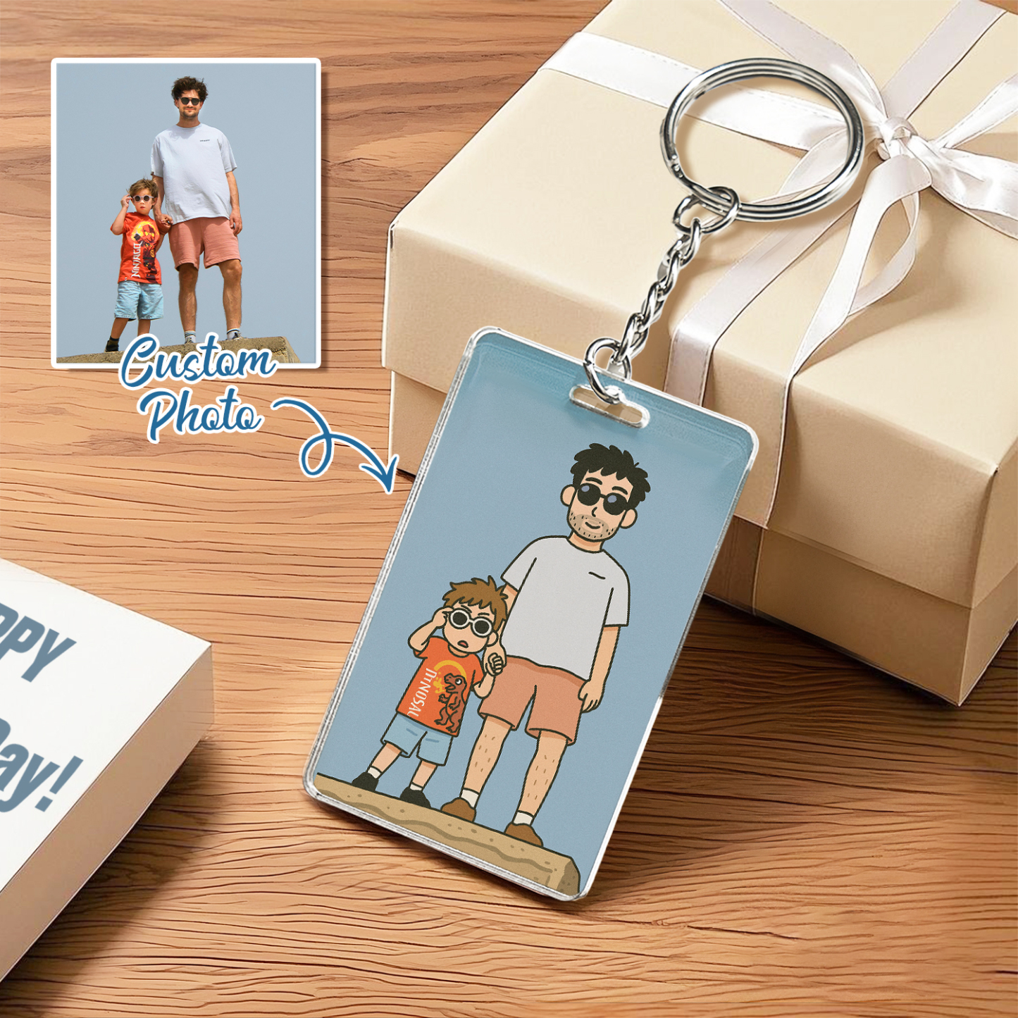 Personalized Keychain Photo Custom Anime Portrait Cartoon Style Father's Day Gift
