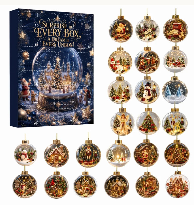 Christmas Advent Calendar 2026 24 Days Countdown Mystery Box Flat Acrylic Christmas Tree Ornaments Baubles Festive Holiday Decoration Gift for Kids Adults