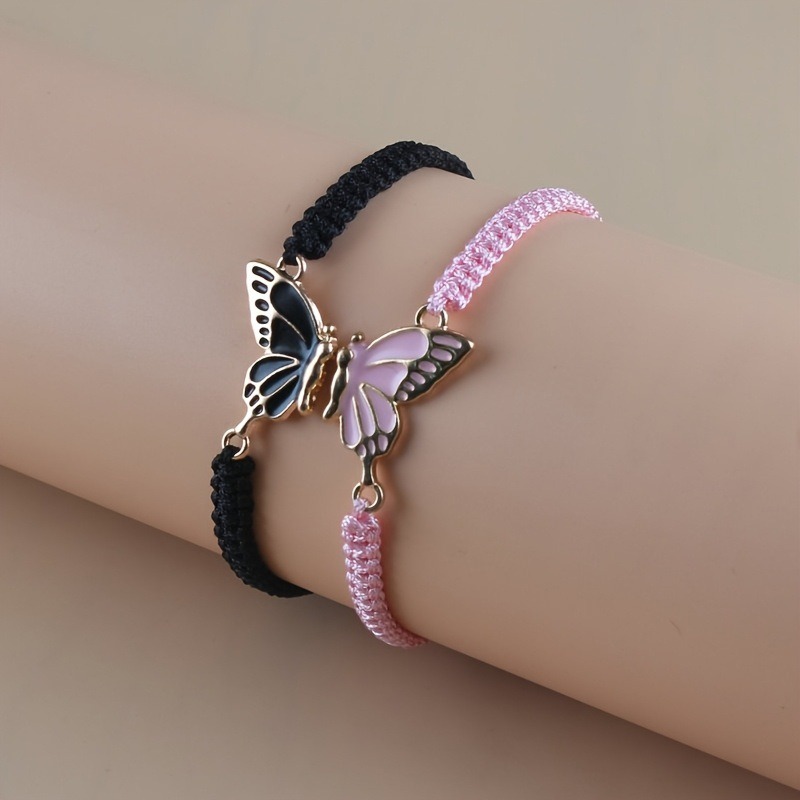 Adjustable Woven Butterfly Bracelet Set Gift for Couples