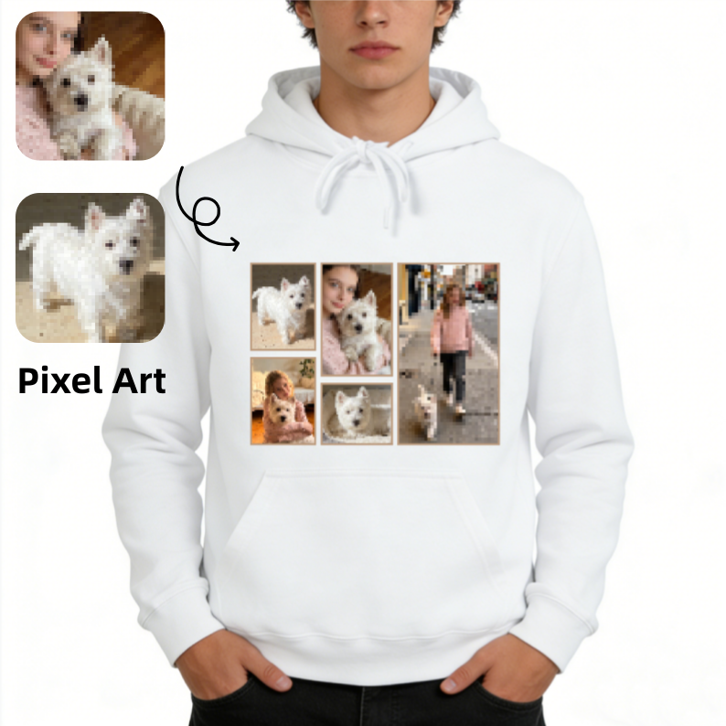 Personalized Pixel Art Hoodie, Custom Photo to Pixel Sweatshirt