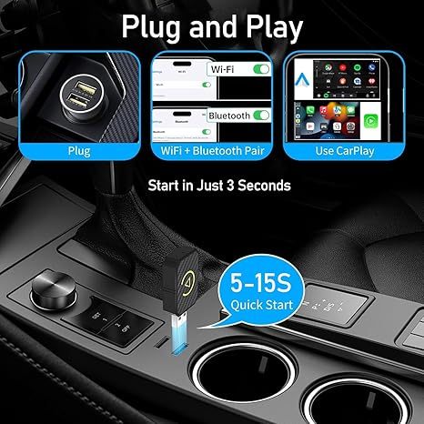 Wireless Carplay Adapter for iPhone Convert Factory Wired CarPlay to Wireless Mini USB CarPlay Wireless Stick Plug & Play Car Play Wireless Adapter for Cars from 2016 and iOS 12+/Android 11+