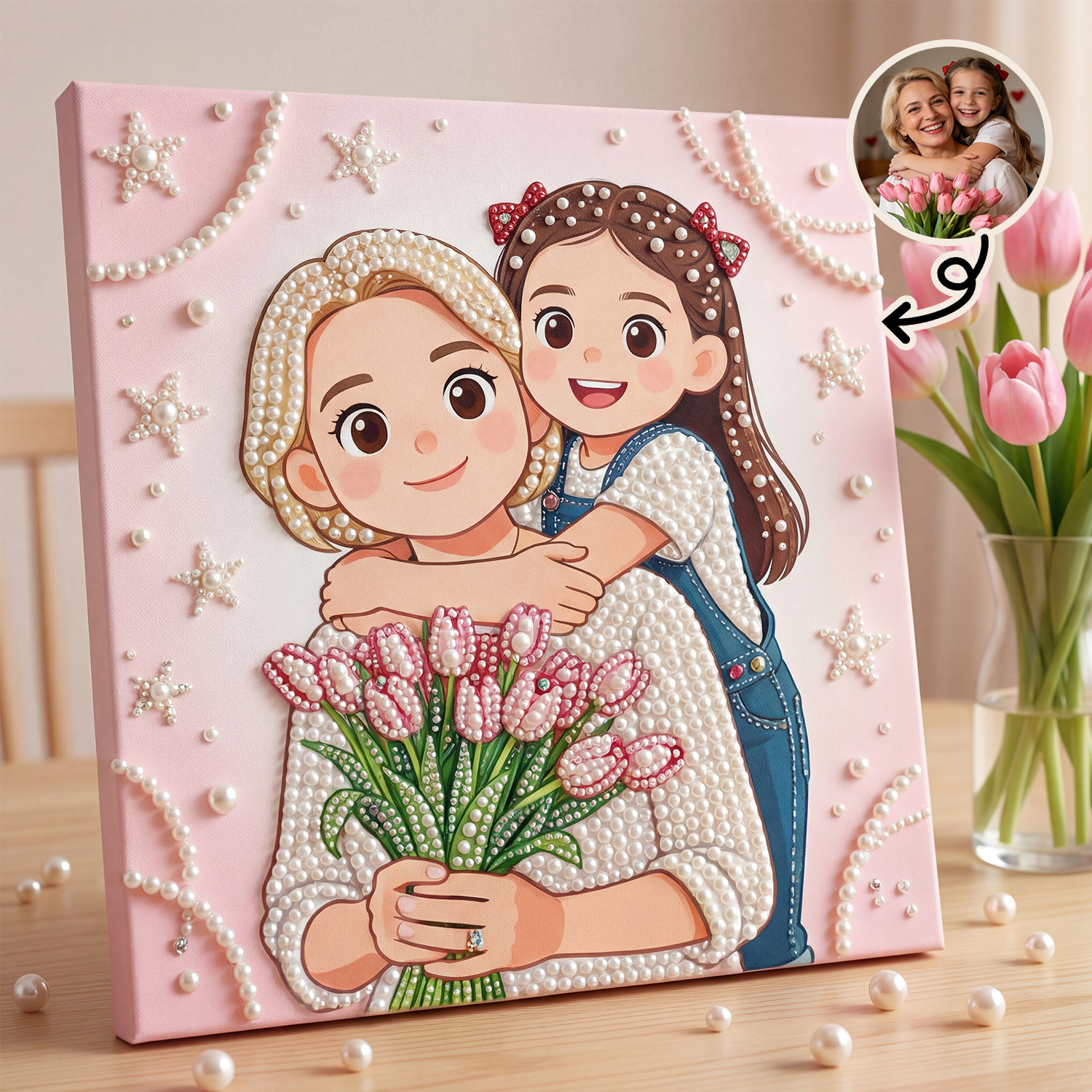 Custom Photo DIY Pearl Painting Kit with Beginner-Friendly Craft Set and Frame Personalized Beads Art Mother’s Day Gift for Mum from Daughter or Son