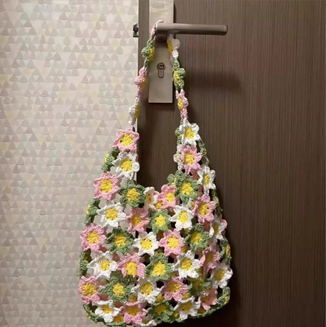 Knitted Colorful Flower Yarn Bag DIY Kit