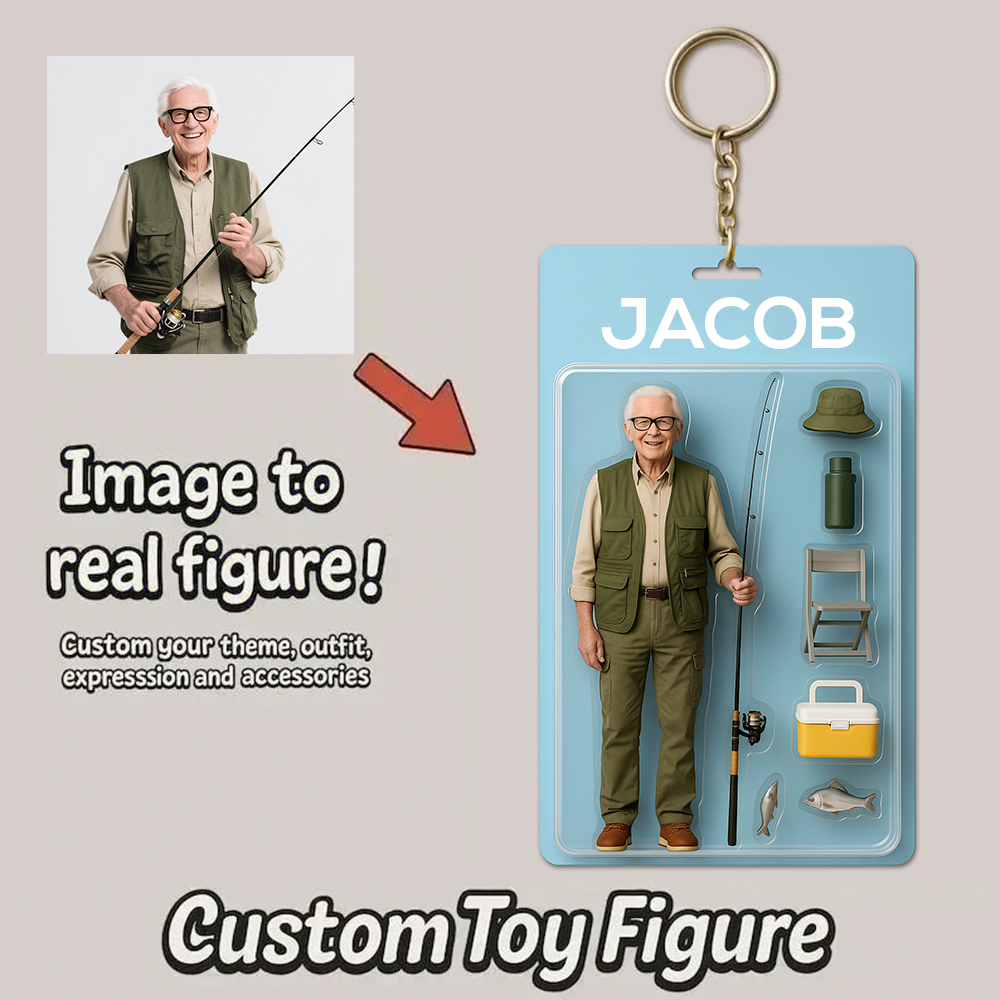 Custom Action Figure Pack Packaging Toy Box Style Art Gift Personalized Acrylic Keychain Gift for Family