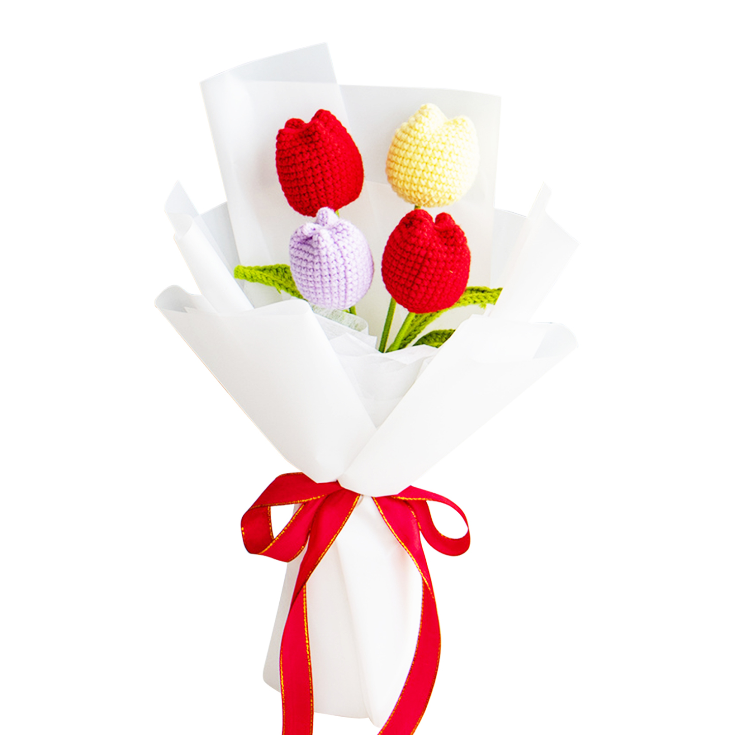 Custom Doll Bouquet Hand-Woven Simulation Wool Crochet Tulip Flower Desktop Ornaments Mother's Day Gifts
