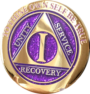 1 - 10 Year AA Medallion Elegant Glitter Pink Gold & Silver Plated Sobriety Chip