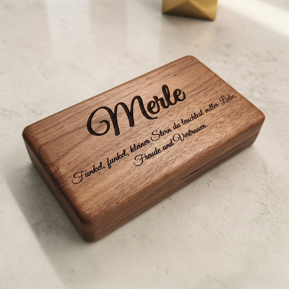 Personalized walnut jewelry box gift with velvet interior and engraving