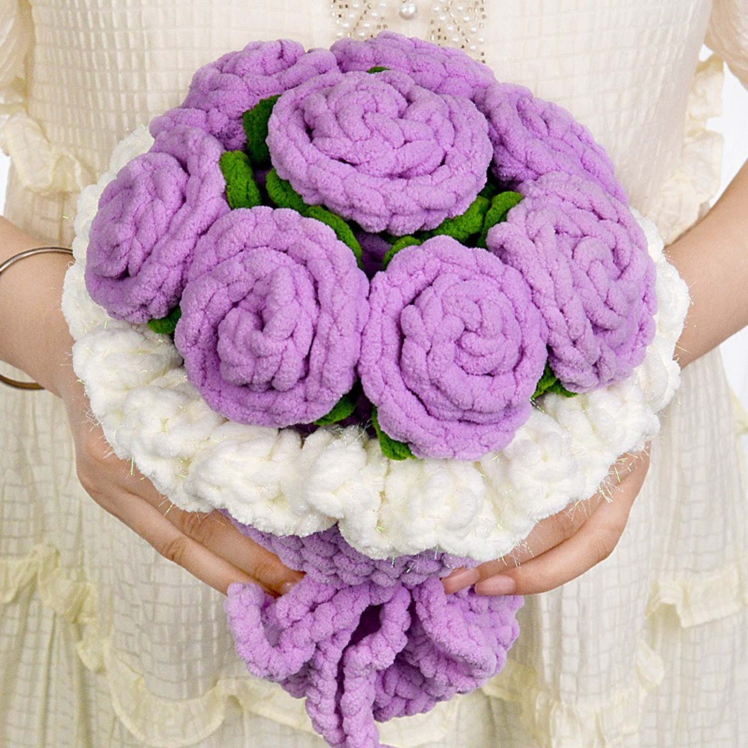 Handmade Ice Chenille Yarn Rose Bouquet Give Her Eternal Blooms Gift for Mother's Day
