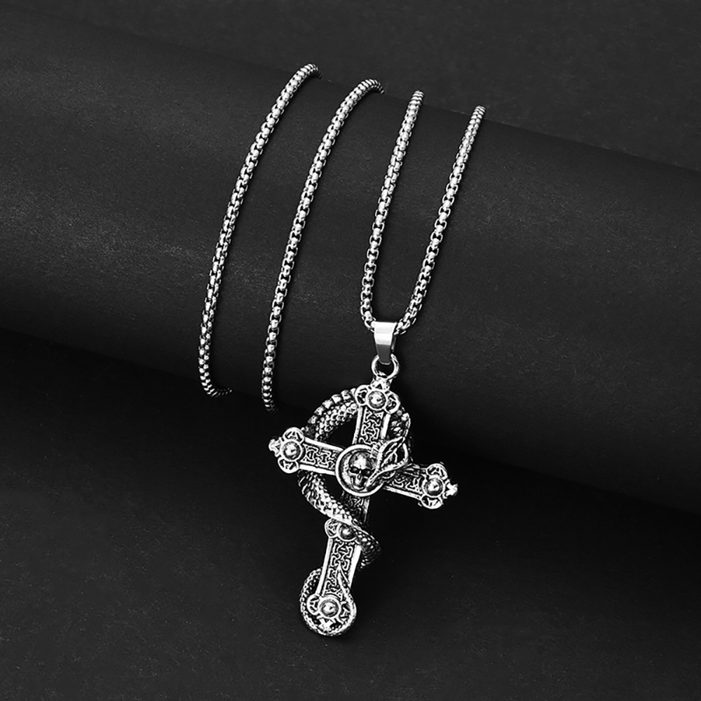 Men's Necklace Punk Necklace Skull Pandragon Cross Pendant Necklace Gift For Boyfriend - soufeelus