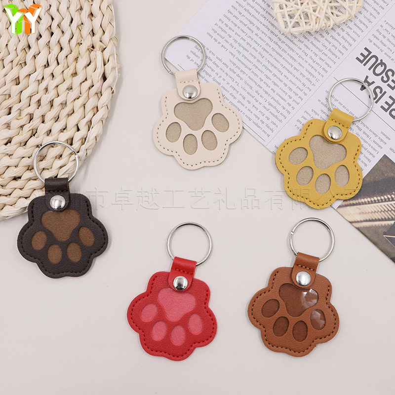 Custom Text Pet Hair Storage Keychain Dog Paw Keychain Leather Keychain Gift for Pet Lovers