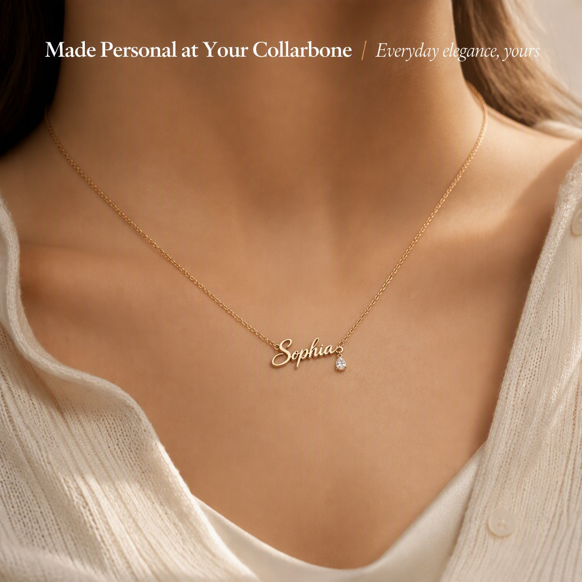 Custom Name Necklace 925 Sterling Silver 3D Script Nameplate Pendant Teardrop Crystal Charm Personalized Cursive Jewelry Birthday Gift for Women