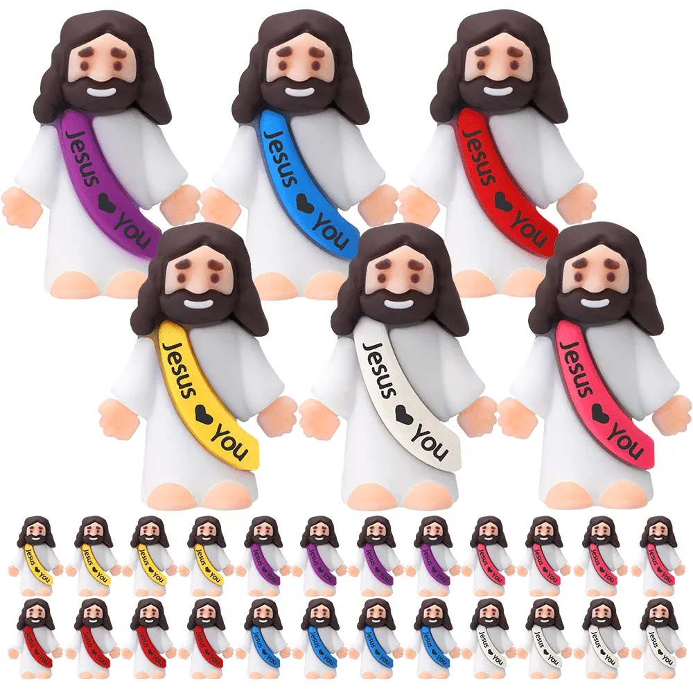 30 Pcs Little Jesus Figures Original Design Jesus Love You Mini Rubber Jesus Toys to Hide and Seek Religious Party Favors Sunday School Baptism Gifts Stuffers(Multicolor)