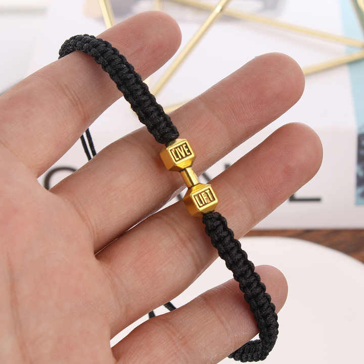 Adjustable Handmade Rope Mens Bracelet Braided Dumbbell Bracelet for Men