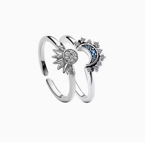 Celestial Sun & Moon Ring Set Elegant Stacking Rings for Lover