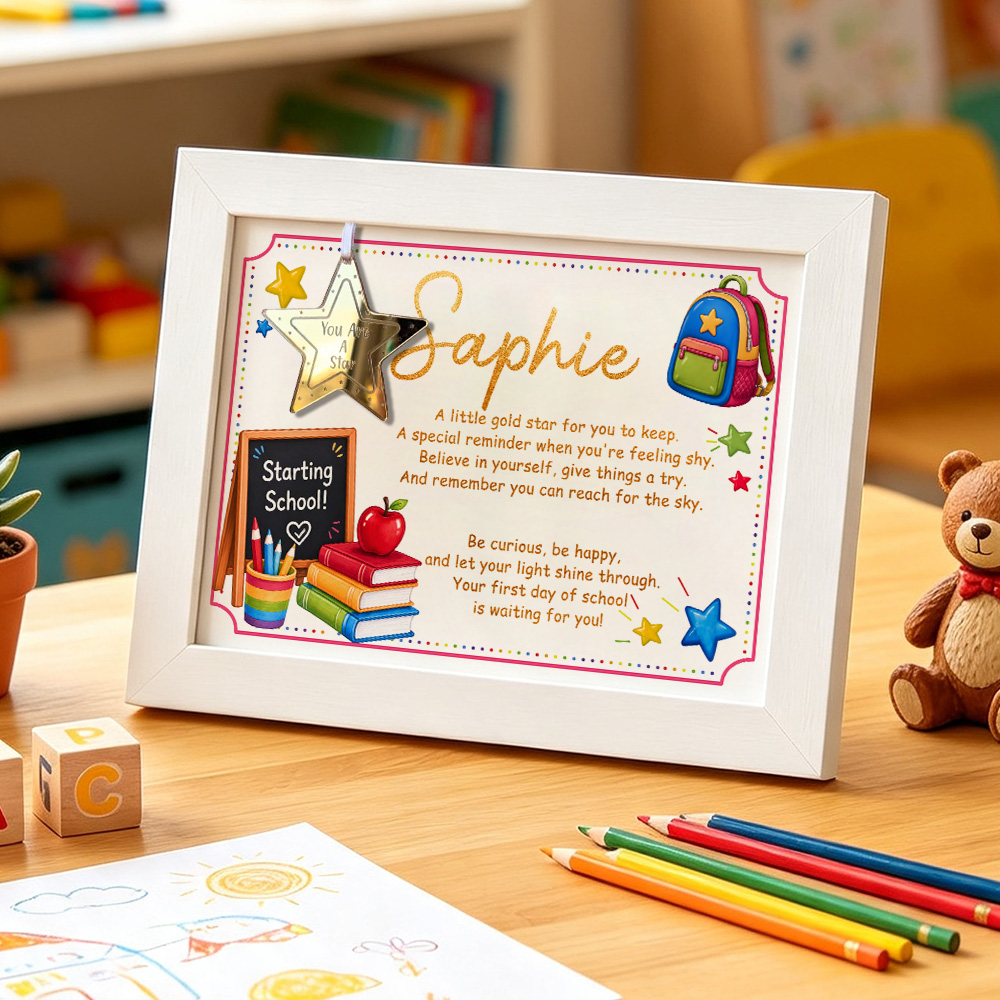 Personalized Teacher Encouragement Frame with Small Star Charm Customizable with Name Back-to-School Gift for Students