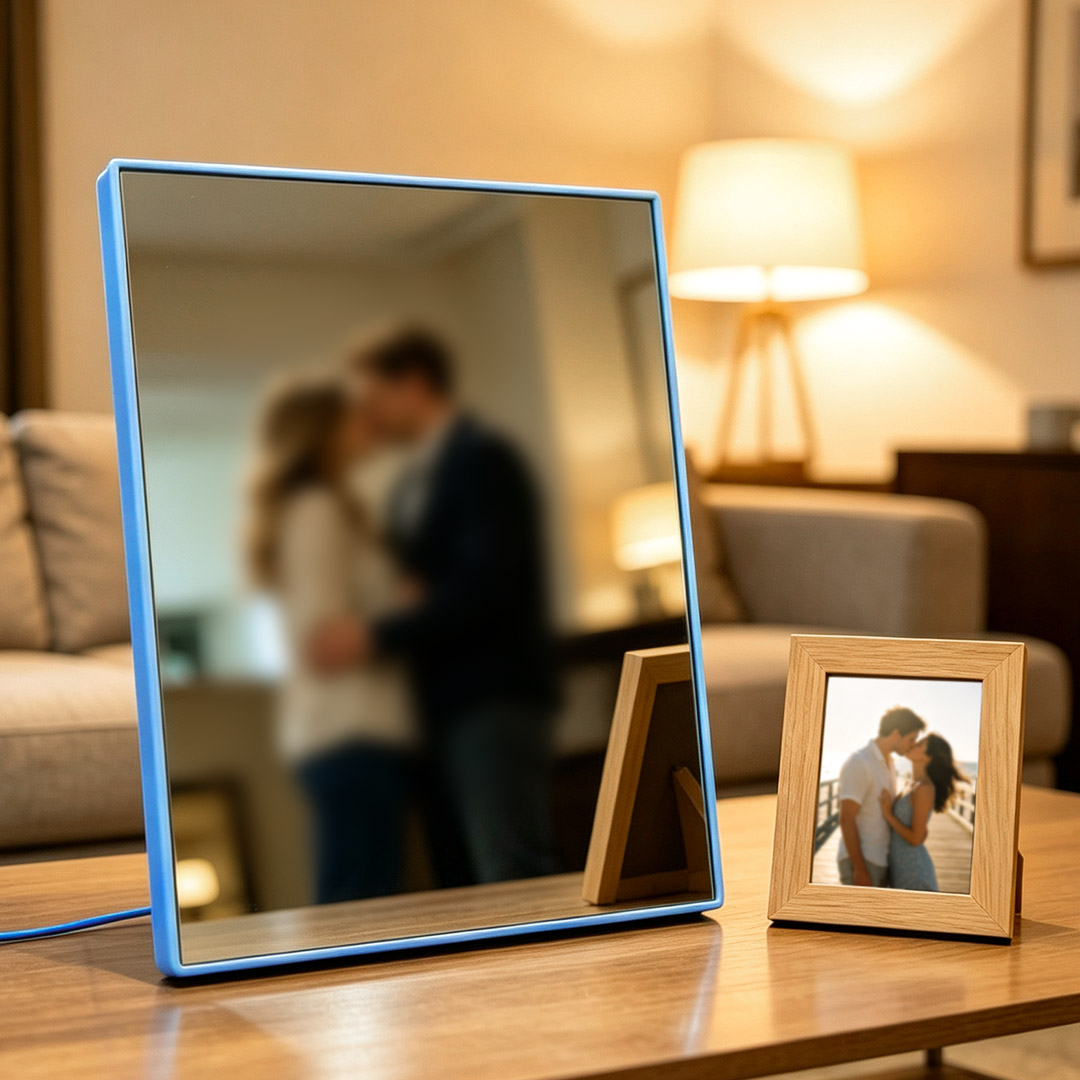 Custom Magic Mirror Photo Light Personalized Calendar Text Night Light Frame Two-in-One Desk Decor Birthday Anniversary Gift for Husband Wife