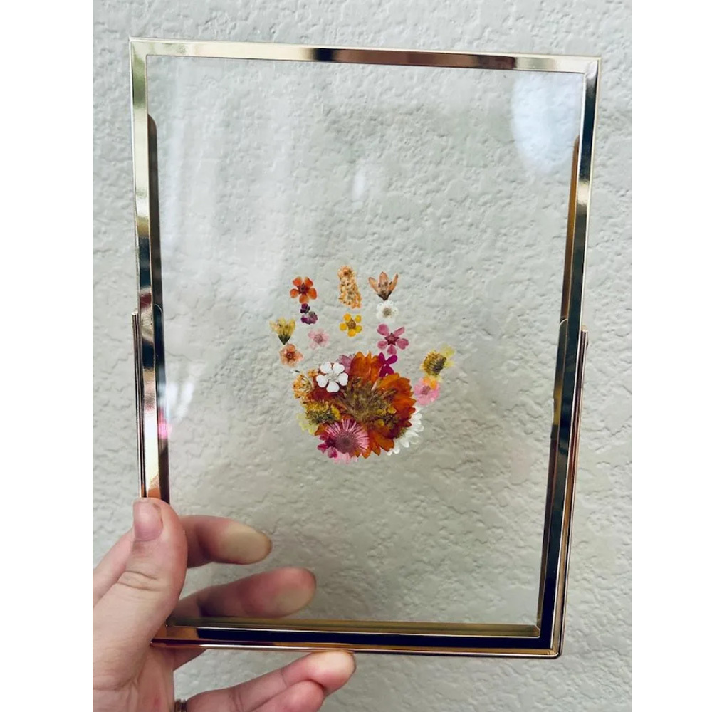 Custom Baby Keepsake Birth Present Pressed Flowers Floating Metal Frame Baby Handprint Framed Gift For Mom