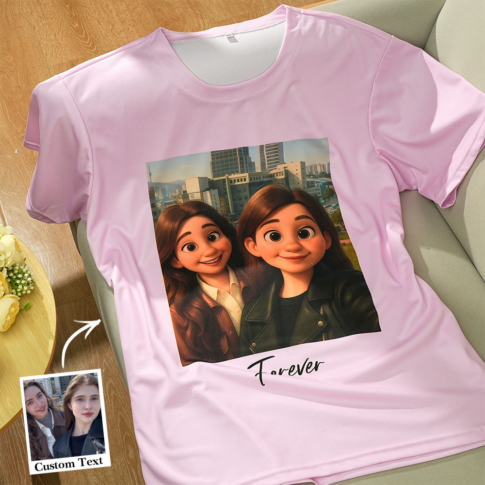 Custom Cartoon Style Photo T-Shirt Personalized Anime Portrait Tshirt with Custom Text Gift for Family - soufeelus