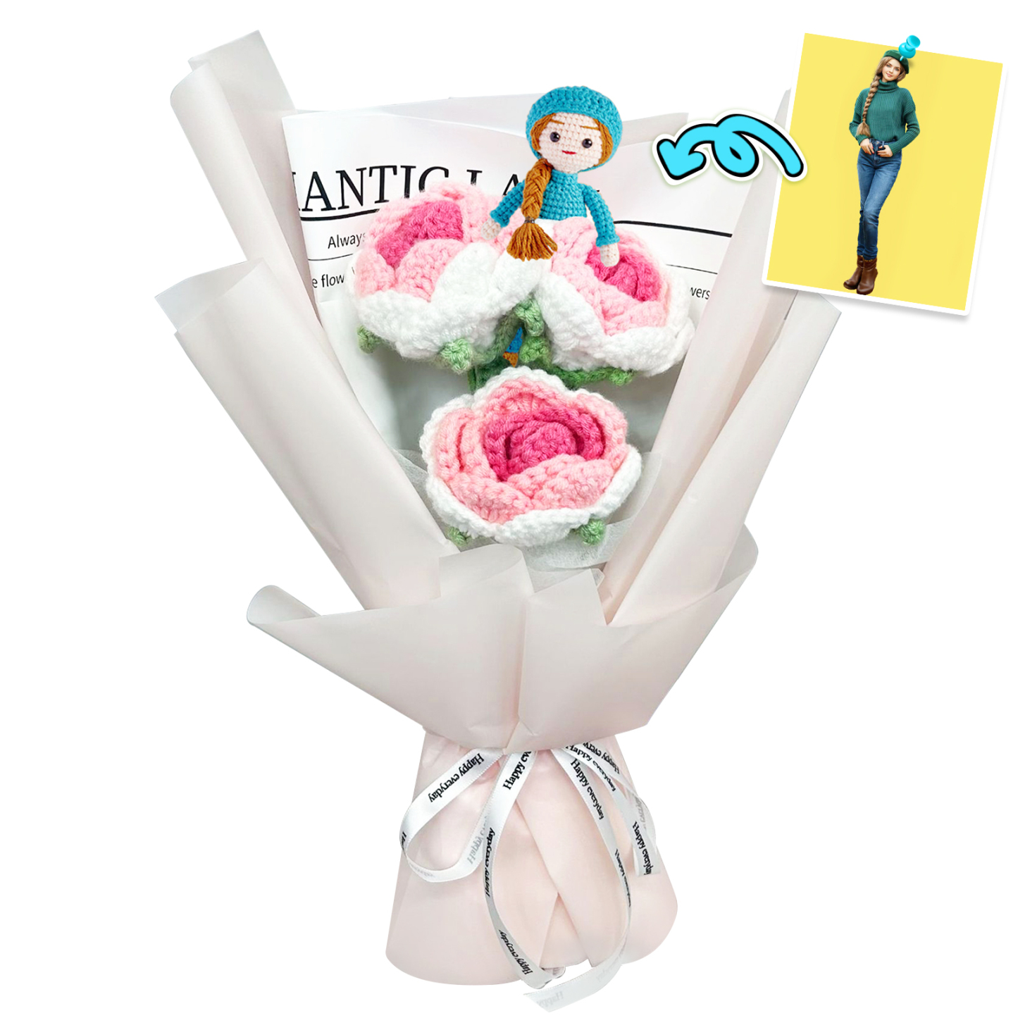 Custom Doll Bouquet Hand-Woven Simulation Wool Crochet Tulip Flower Desktop Ornaments Mother's Day Gifts