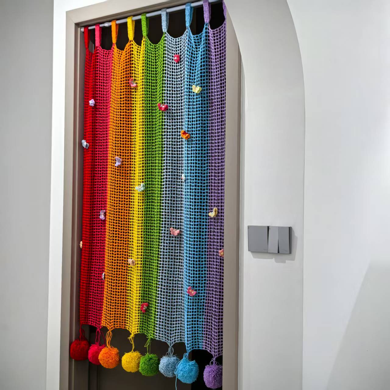DIY Rainbow Wool Door Curtain Material DIY-kit Colorful Knitted Curtain