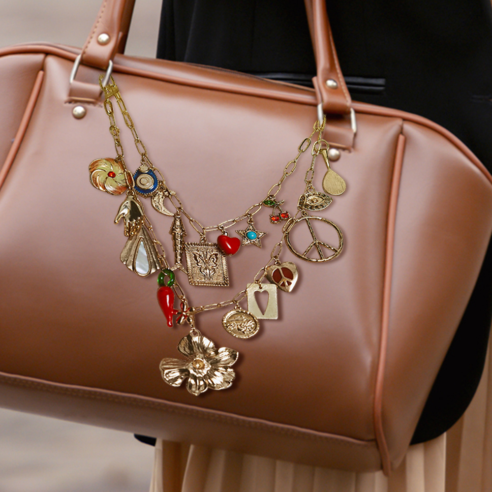 Boho Bag Charm-Chic Jewelry with Gemstone Pendants | Handcrafted Layered Necklace for Women, Birthday Gift & Festival Accessory