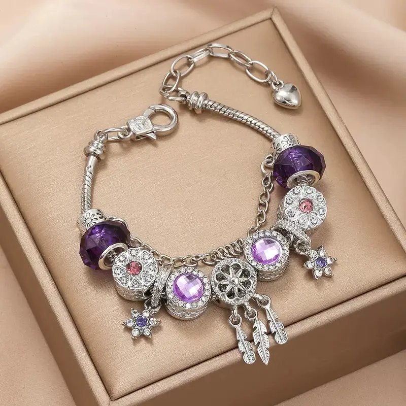DIY Beaded Charm Bracelet for Women & Girls Cute Ocean Shell Floral Heart Pendant Beaded Bracelet Trendy Bangle Gift Jewelry