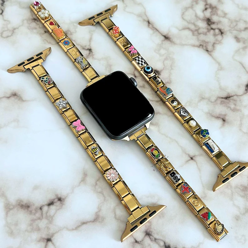 Italian Charm Bracelet Watch Band, Custom Smartwatch Band Bracelet for Women, Metal Watch Band, Italian Charm Gift for Her