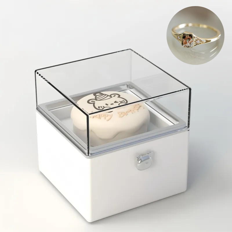 Magical Bear Cake Ring Box With Personalized Birthstone Ring Surprise Gift Birthday Gift