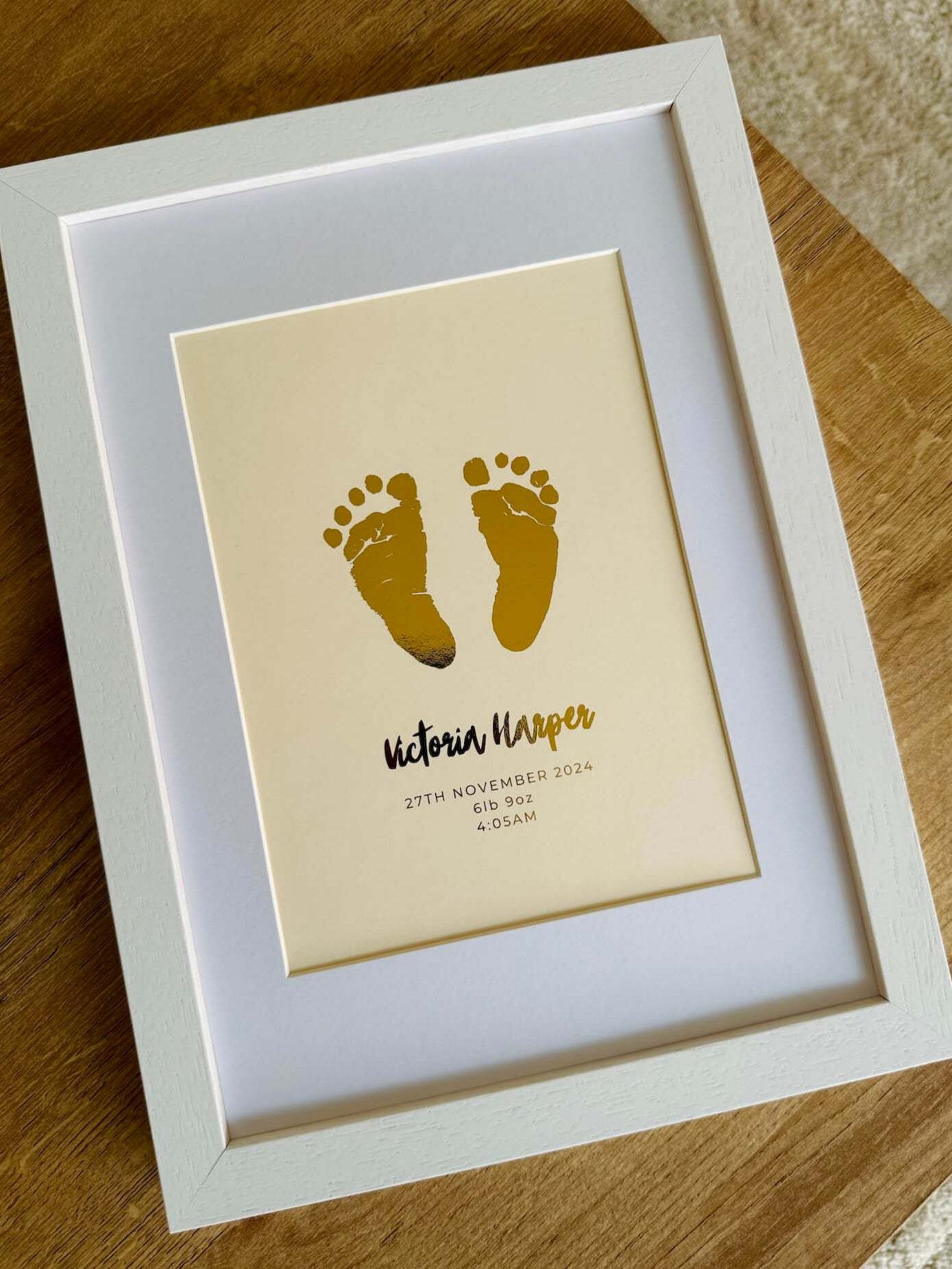 Personalised Foiled Baby Hand & Footprint Artwork A Good Gift