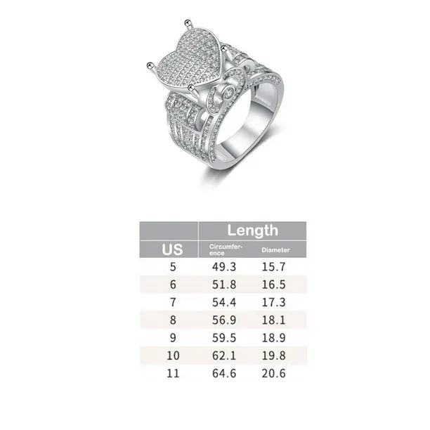 Heart Square Cluster Engagement Love Ring Gift For Lover