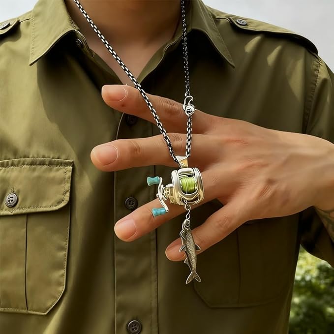 Mini Fishing Reel Necklace, Fishing Reel Necklace with Rotatable Handle and Precision Detailed for Friend, Family Member(1pc)