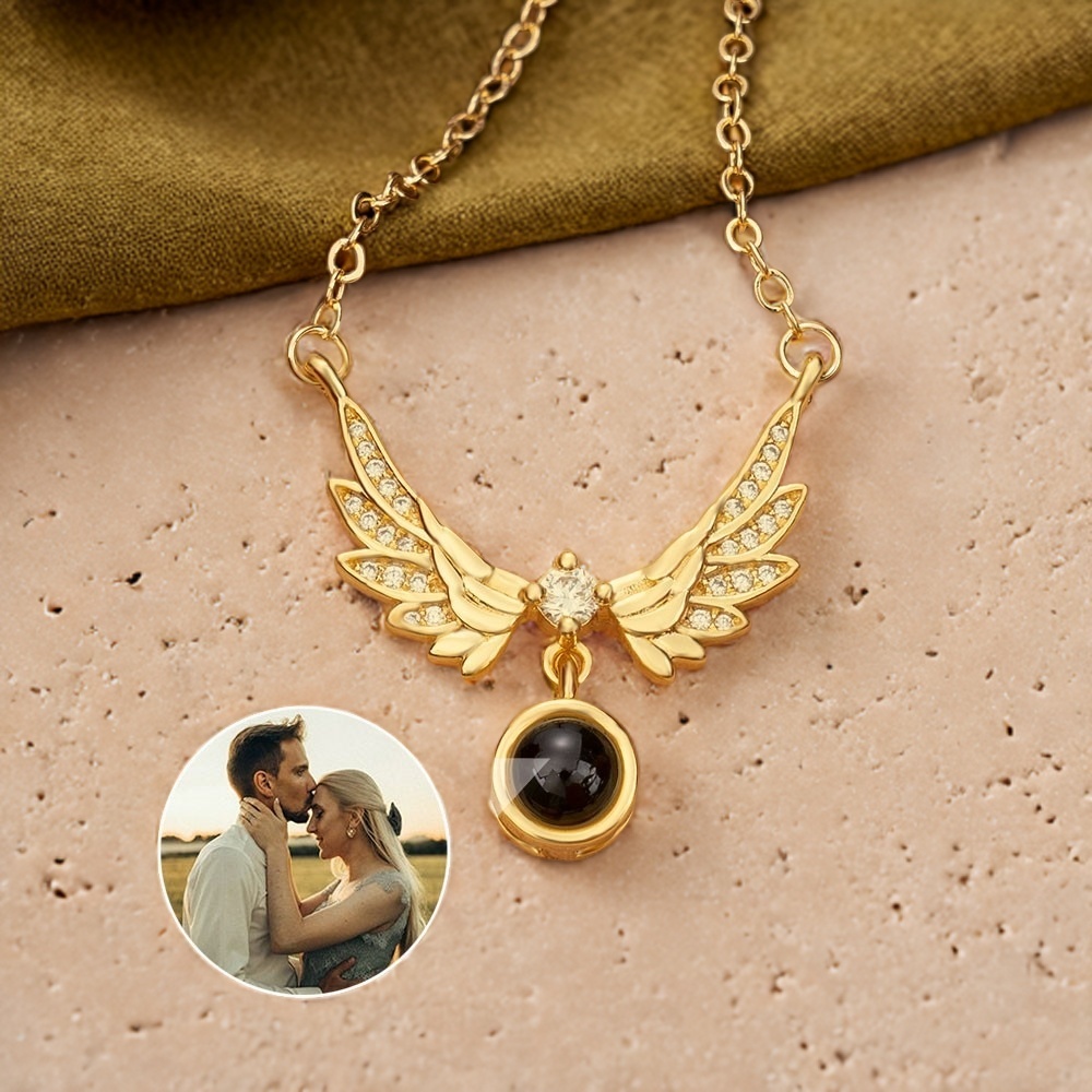 Personalized Wing Photo Projection Necklace with Picture Inside Gifts for Mom