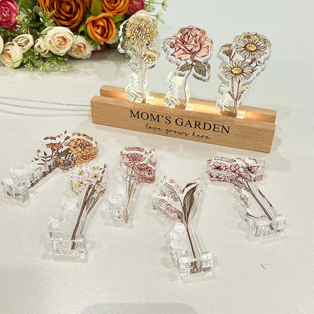 Custom Birth Flower 3D Crystal Acrylic LED Light For Mom