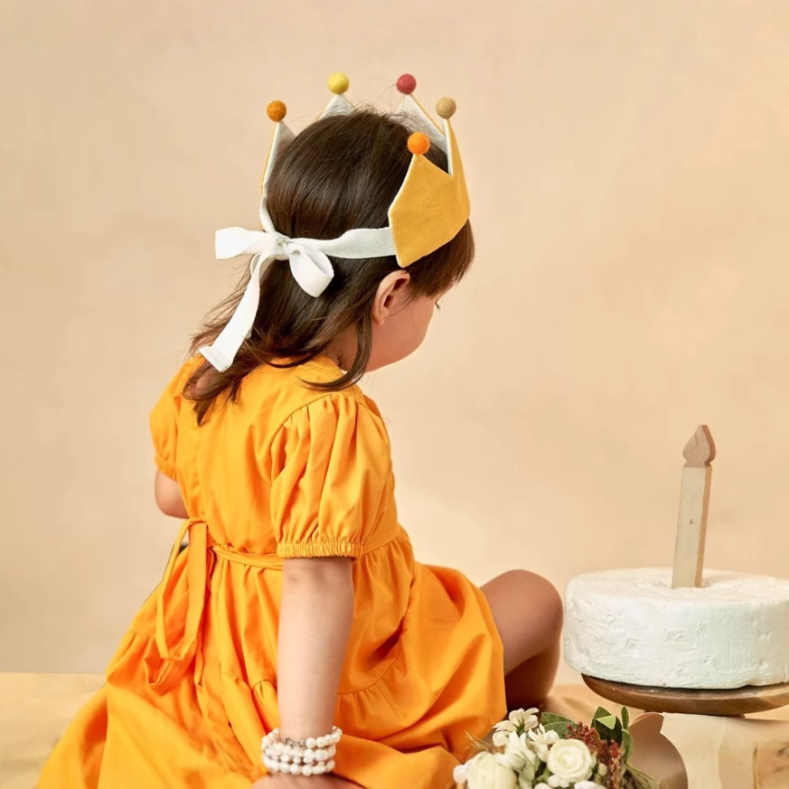 Hand Embroidered Linen Crown for Kids and Children's Birthdays, Personalized Gifts | Keepsake for First Birthday Party | Neutral Birthday