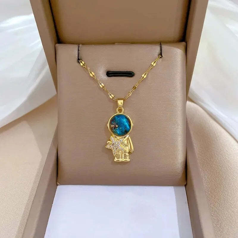 Celestial Zodiac Necklace Collection for Women Gold Color Planet Moon Astronaut Pendant Necklaces Jewelry Gifts