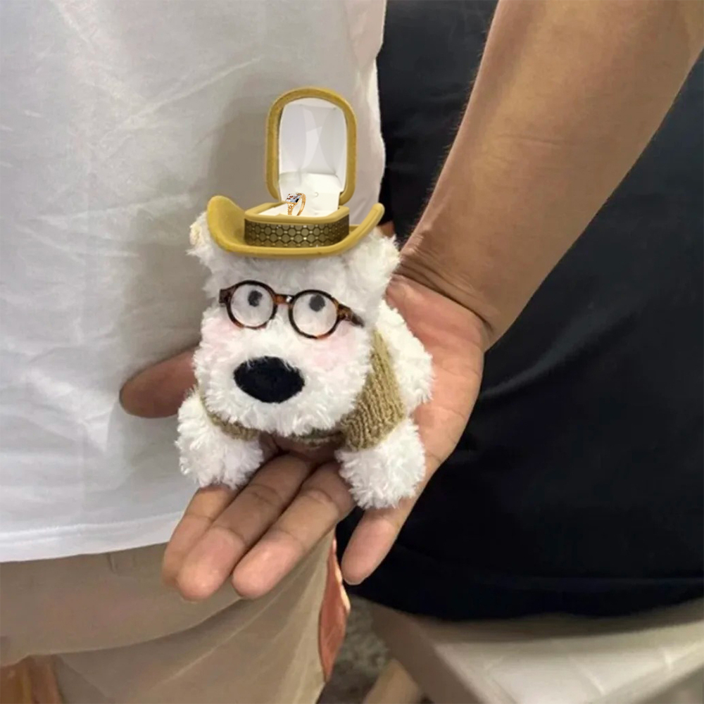 Westie Dog-Shaped Ring Box with Hat Cute Engagement Jewelry Gift for Her - soufeelus