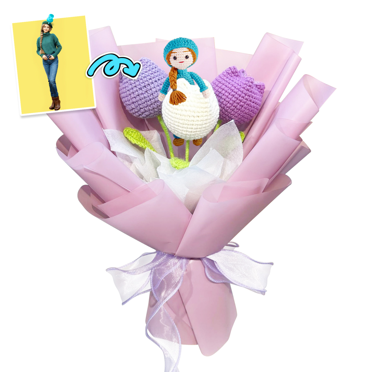 Custom Doll Bouquet Hand-Woven Simulation Wool Crochet Tulip Flower Desktop Ornaments Mother's Day Gifts