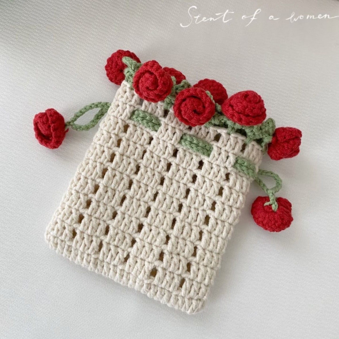 Knitted Rose Bouquet Bag Woven Bucket Bag Finished Hand-woven Flower Bouquet Gift For Mother And Girlfriend