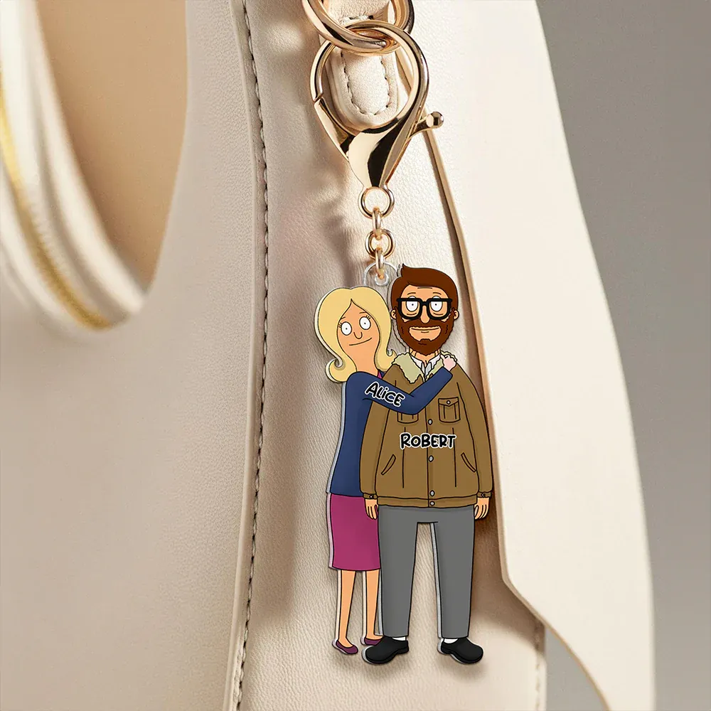 Personalized Funny Burger Couple Acrylic Keychain Custom Cartoon Character Gift Anniversary Gift Love Token