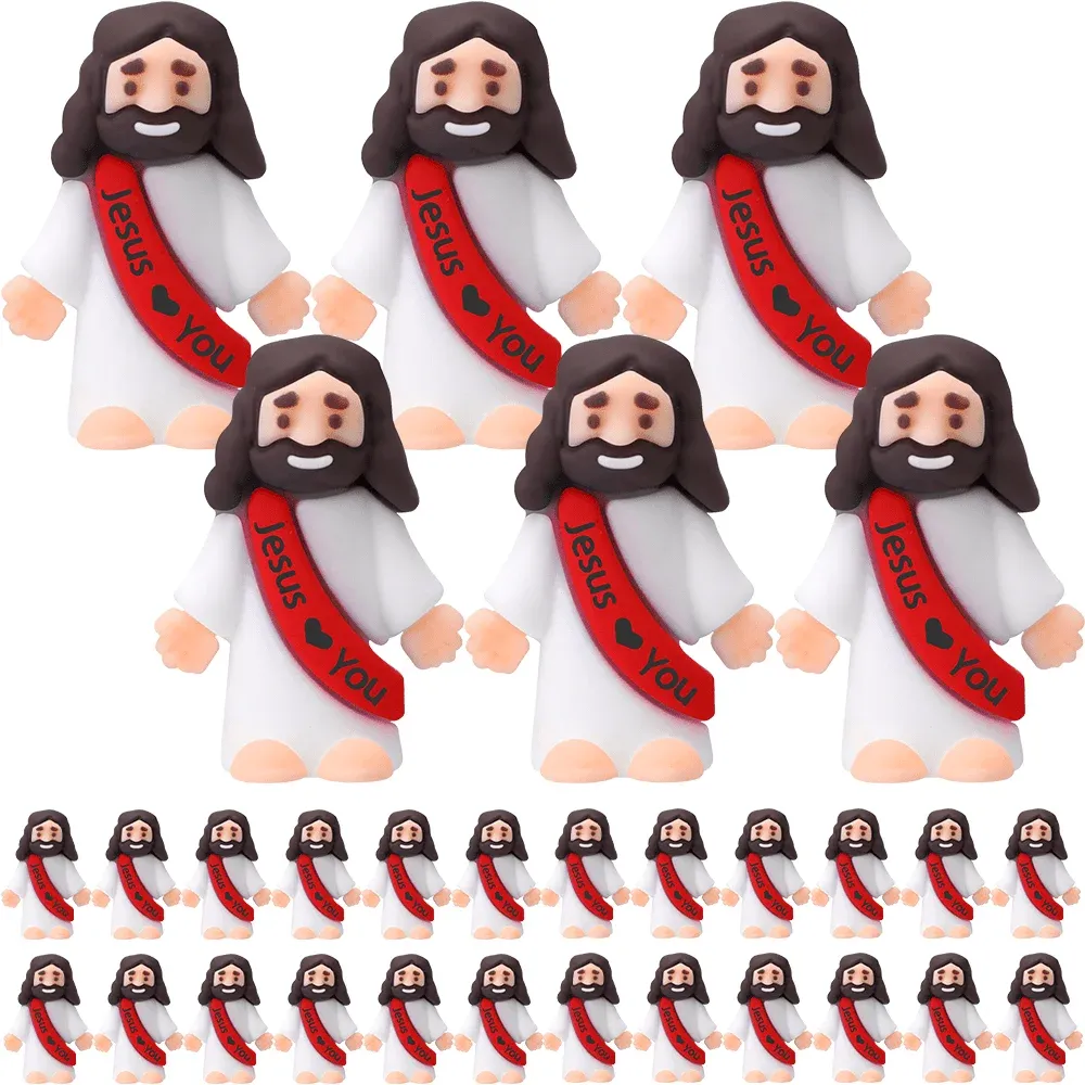 30 Pcs Little Jesus Figures Original Design Jesus Love You Mini Rubber Jesus Toys to Hide and Seek Religious Party Favors Sunday School Baptism Gifts Stuffers(Multicolor)