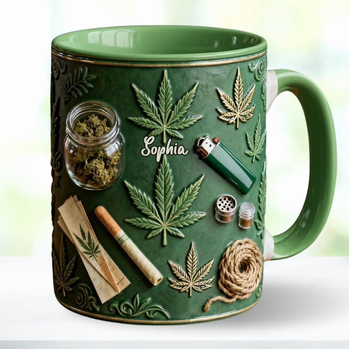 Green Magic Leaf - Personalized Weed Accent Mug, Green Magic Leaf - Weed Accent Mug, Marijuana Custom Mugs, Funny Cannabis Coffee Mugs, Gifts for Weeds Smokers