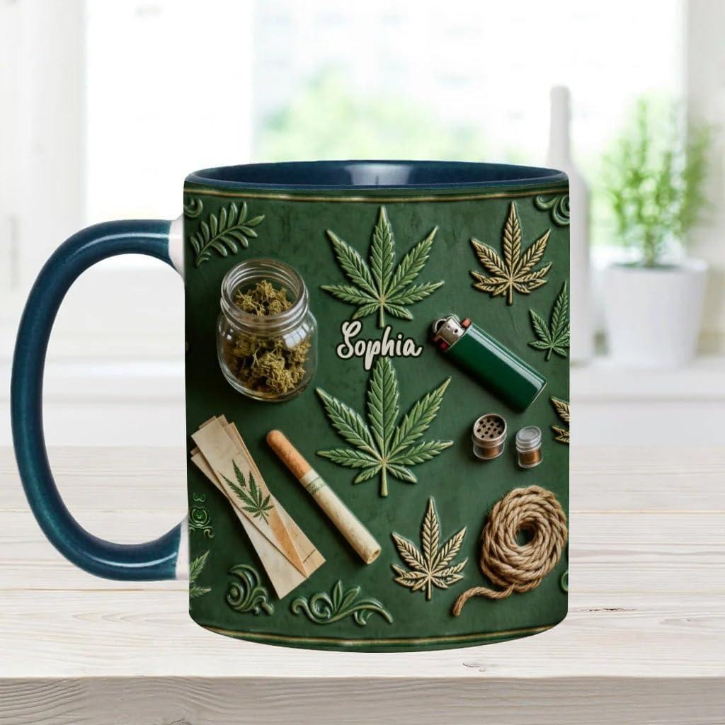 Green Magic Leaf - Personalized Weed Accent Mug, Green Magic Leaf - Weed Accent Mug, Marijuana Custom Mugs, Funny Cannabis Coffee Mugs, Gifts for Weeds Smokers