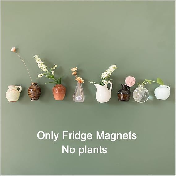 Mini Ceramics Vase Fridge Magnets Label Bonsai Magnet Button Potted Simulation Flower Vase Refrigerator Message 8pcs Set