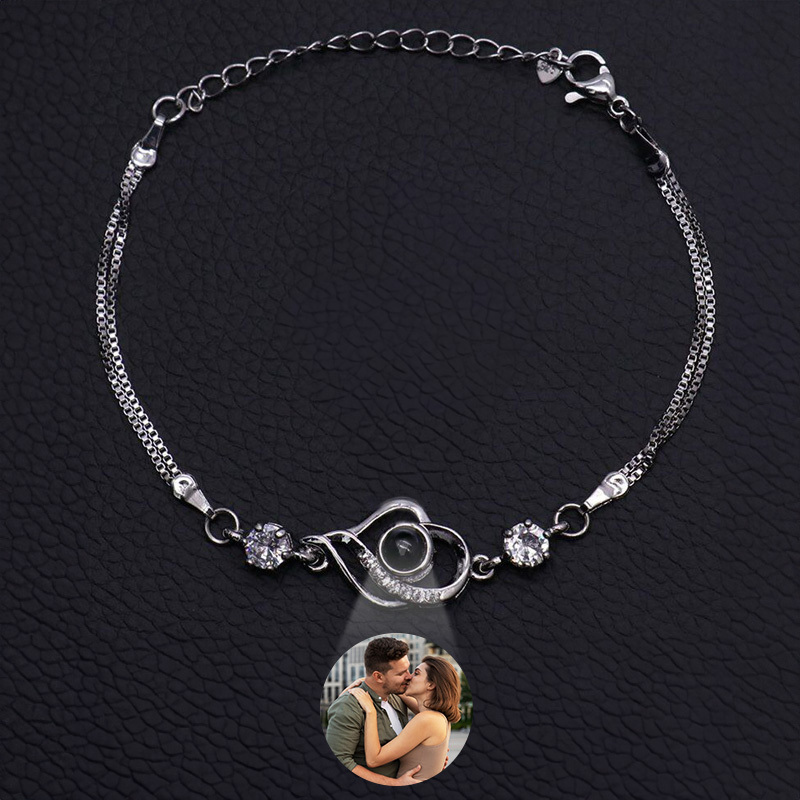 Custom Photo Bracelet Overlapped Hearts Projection Bracelet Gift for Love