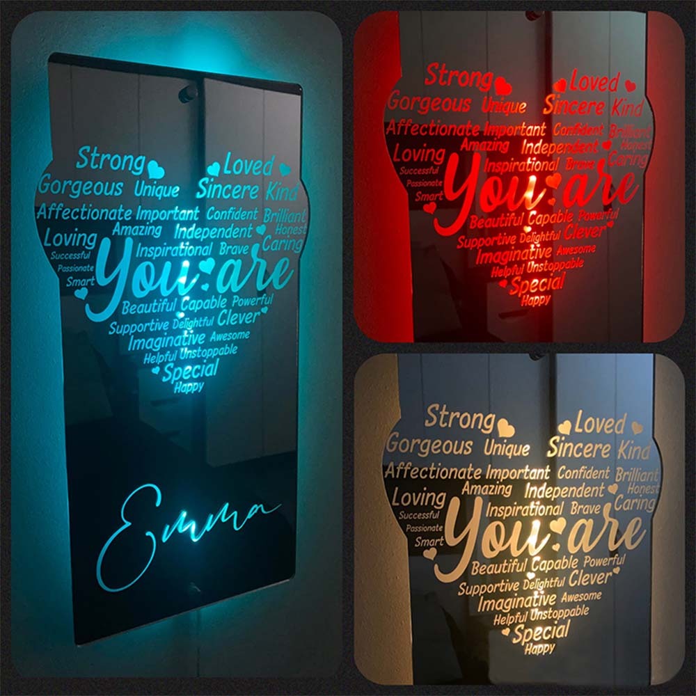 Custom Engraved Affirmation Heart Mirror Light - soufeelus