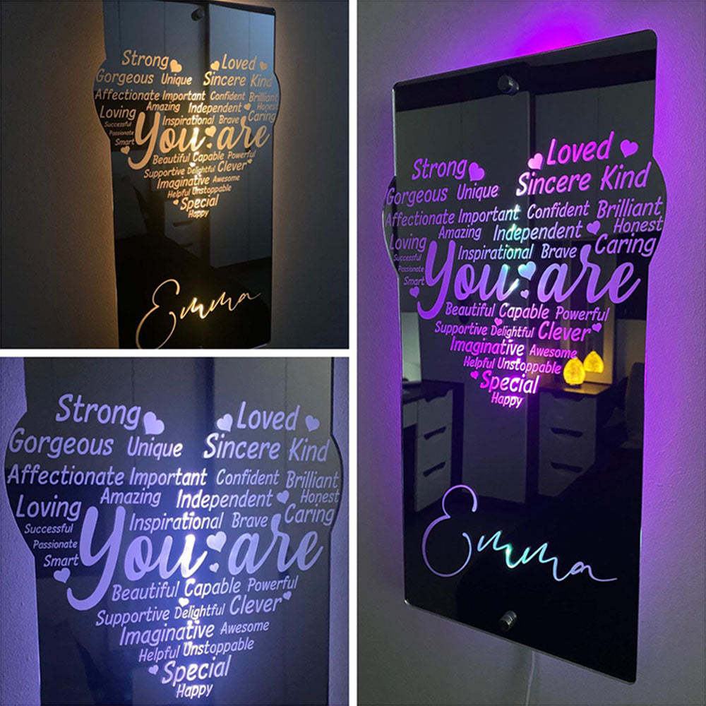 Custom Engraved Affirmation Heart Mirror Light - soufeelus