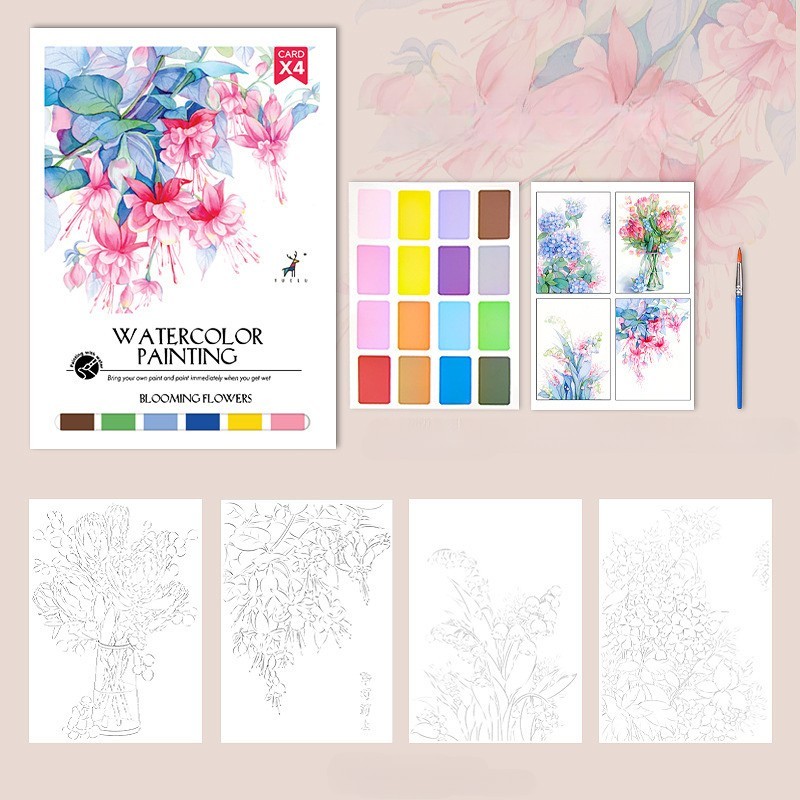4 Sheets Watercolor Workbook Coating Book with Free Paint Set Say Goodbye to Anxiety Awaken Your Artistic Talent