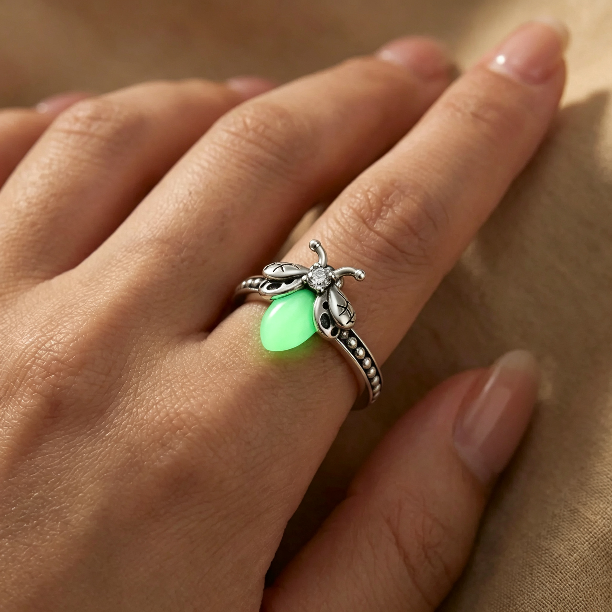 Glow-in-the-Dark Firefly Ring, 925 Sterling Silver Nature-Inspired Jewelry 商品缩略图