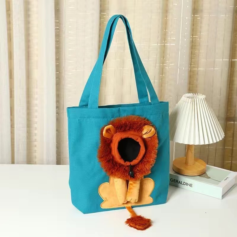 Pet Outing Bag with Head Exposed Little Lion Cat Bag Small Dog Shoulder Bag Canvas Bag - soufeelus