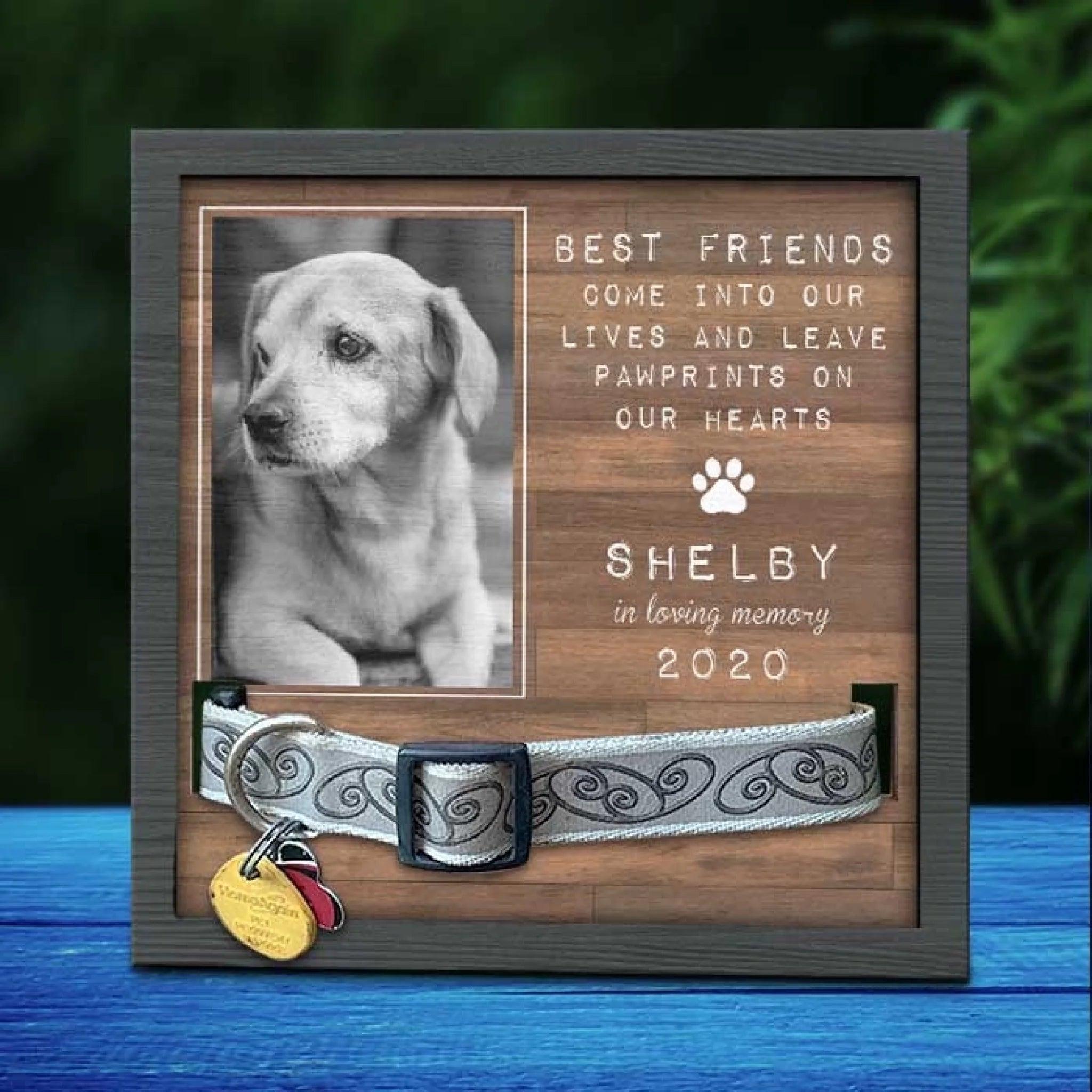 Custom Photo Pet Loss Sign, Collar Frame - Personalized Pet Memorial Sympathy Gifts For Dogs, Cats - Run Free Over Rainbow Bridge detail